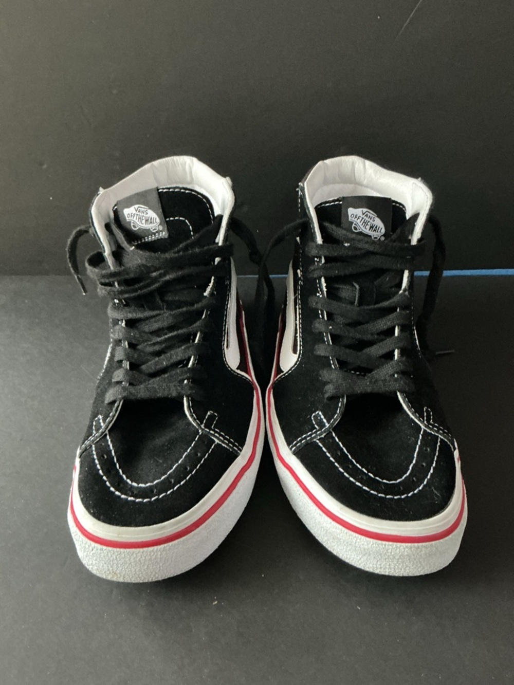 Vans Black and White High-Top Sneakers with Red Accent